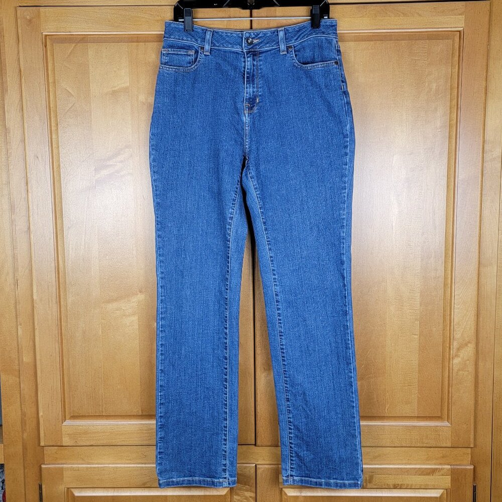 Women's L.L.Bean Stonewashed Straight-Leg Zipper Fly Stretch Denim Jeans - 10 MT